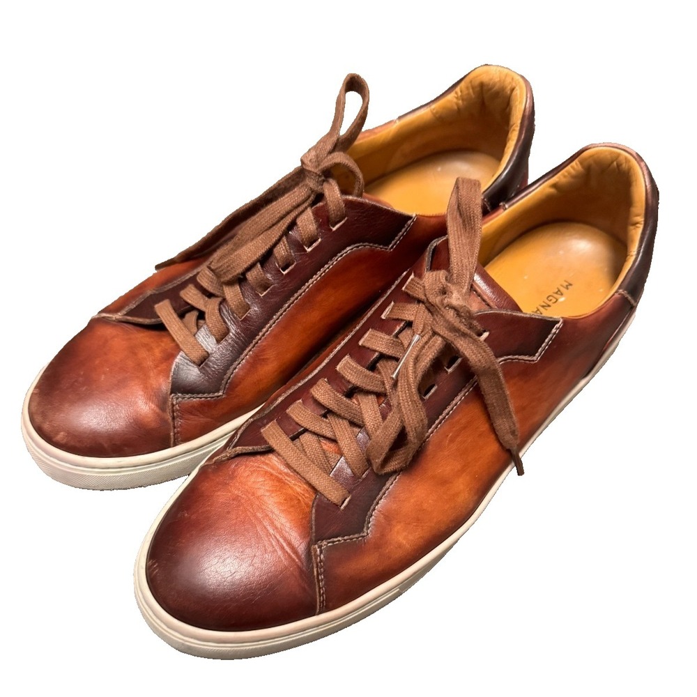 Magnanni Ottawa shoes 10.5 brown Amadeo Burnished Leather LowTop Sneakers cognac - Picture 4 of 11